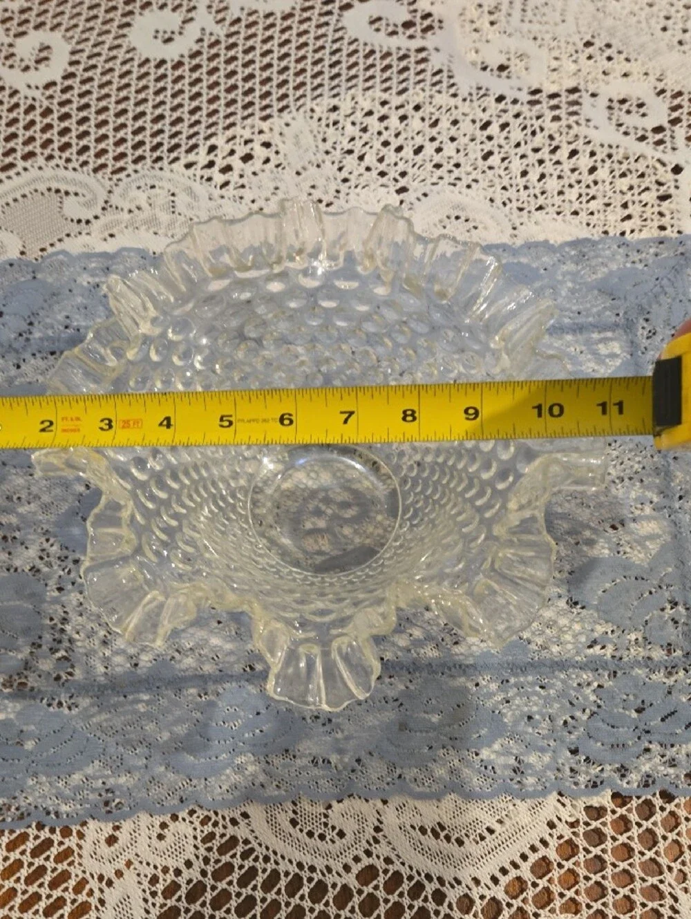 FENTON CLEAR Hobnail Glass Ruffled Bowl